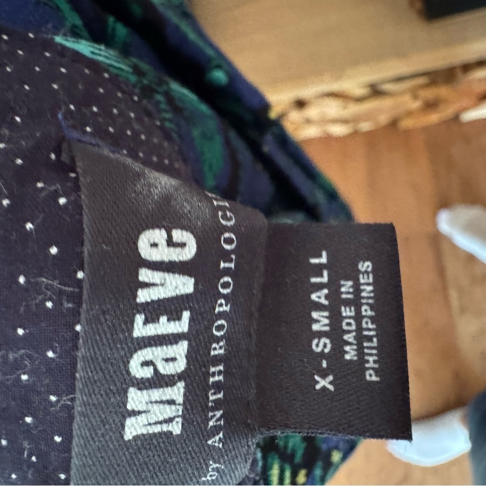 Maeve Anthropologie Vibrant Blue and Green Long Sleeve Butterfly Shirt Dress - Picture 7 of 7
